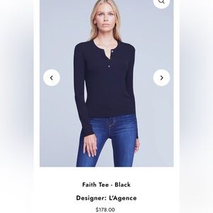 L'AGENCE Black Long Sleeve Henley Top